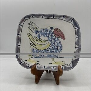Suki Diamond Studio Signed Majolica Handmade Bird Animal Plate 8" Square Vintage